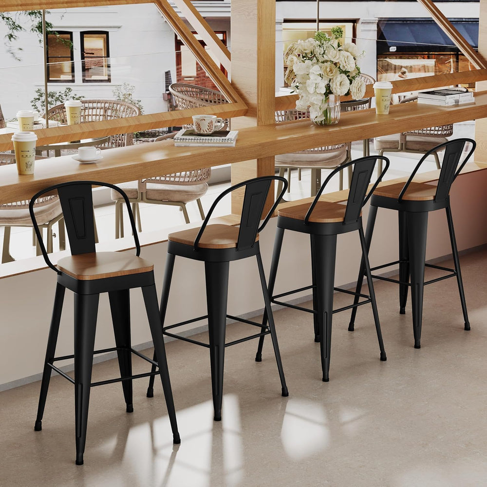 Aklaus Metal Bar Stools Set of 4,24 inch Barstools Counter Height BarStools w...