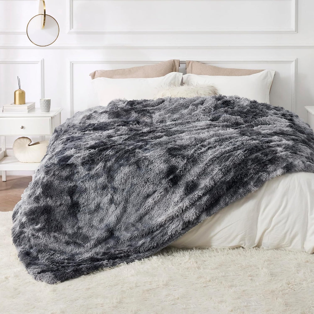 Bedsure Faux Fur Fluffy Sherpa Fleece King Bed Blanket Grey 108"x90"
