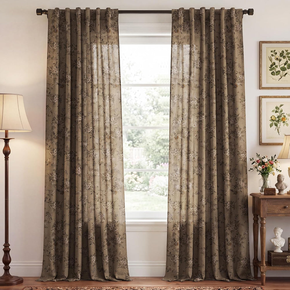 NICETOWN Vintage Floral Curtain & Drapes 84 Inches Long, W52 x L84, Khaki