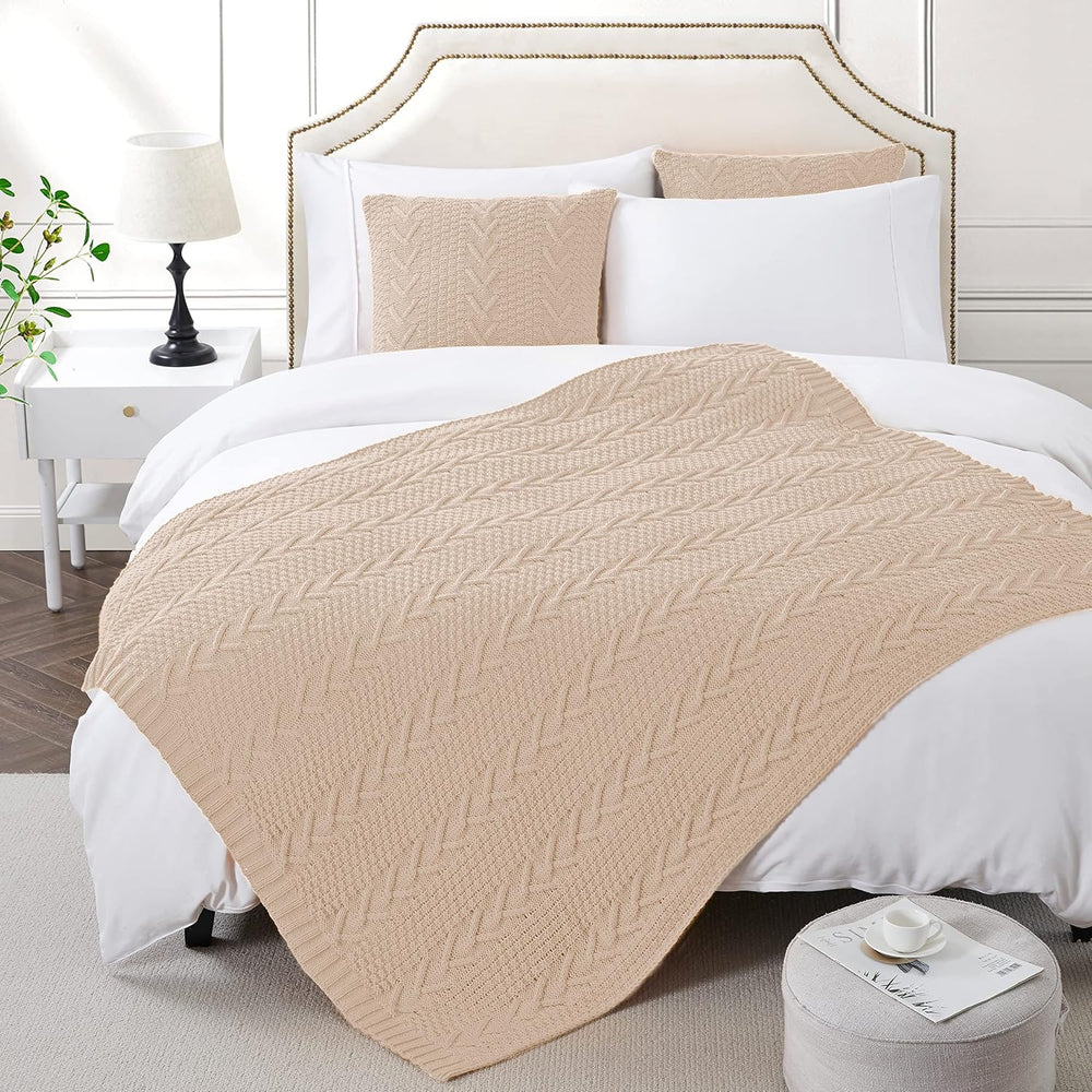 Aormenzy Knitted Throw Blanket (50" x 60") and 2 Pillow Covers (18&...