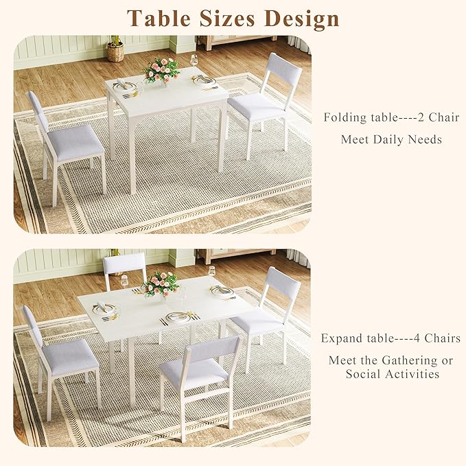 Dining Table Set for 4, Extendable Kitchen Table Cushion Chairs Set of 4, Rec...