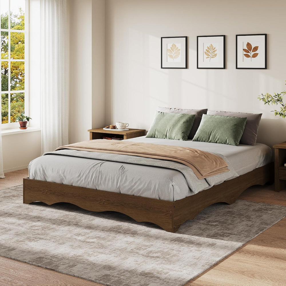 Garvee Full Wood Platform Bed Frame, Wave Edge Bed with Sturdy Slat Support, ...