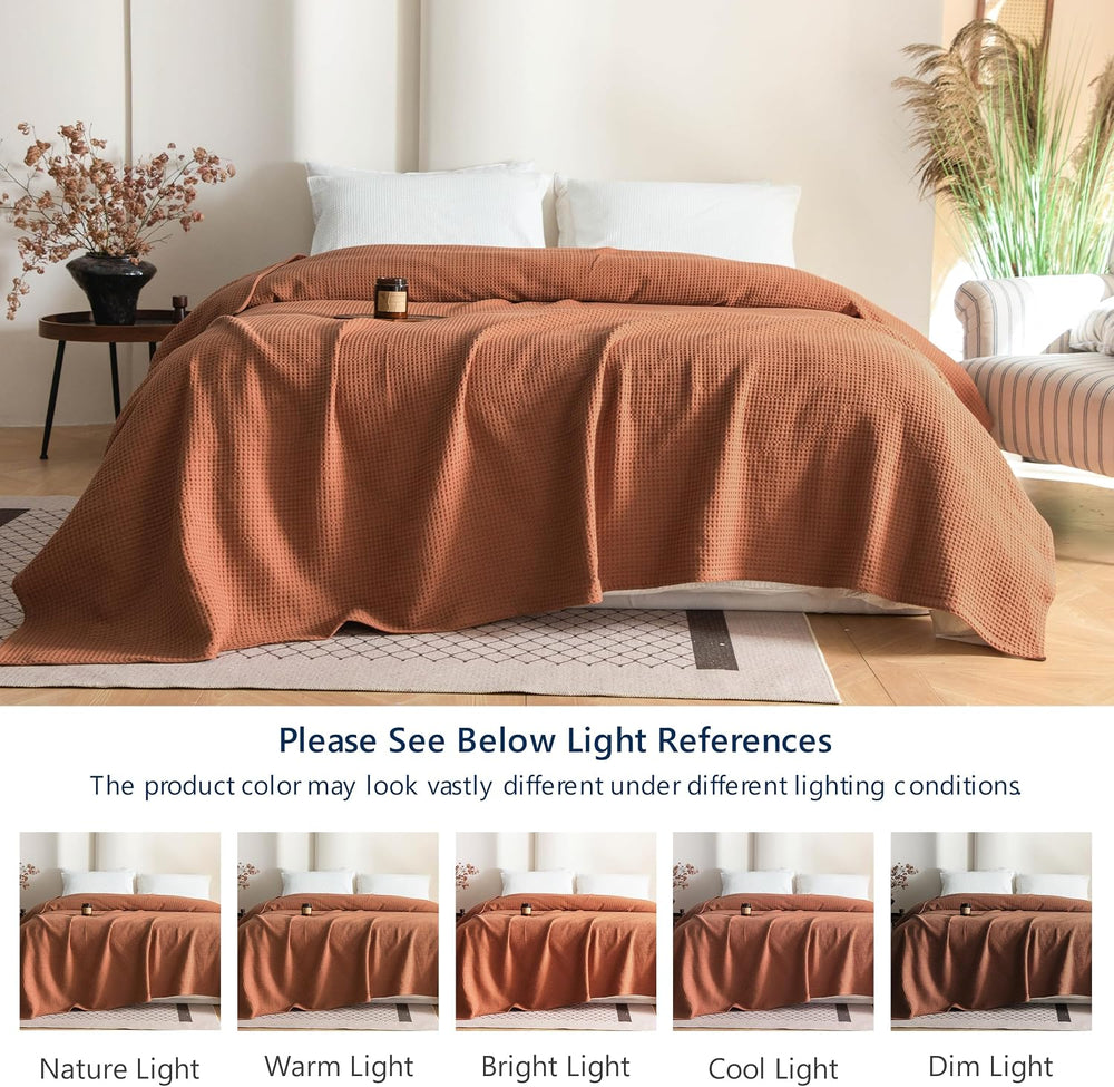 Simple&Opulence 100% Cotton Waffle Weave Blanket Twin Size 66"x90&qu...