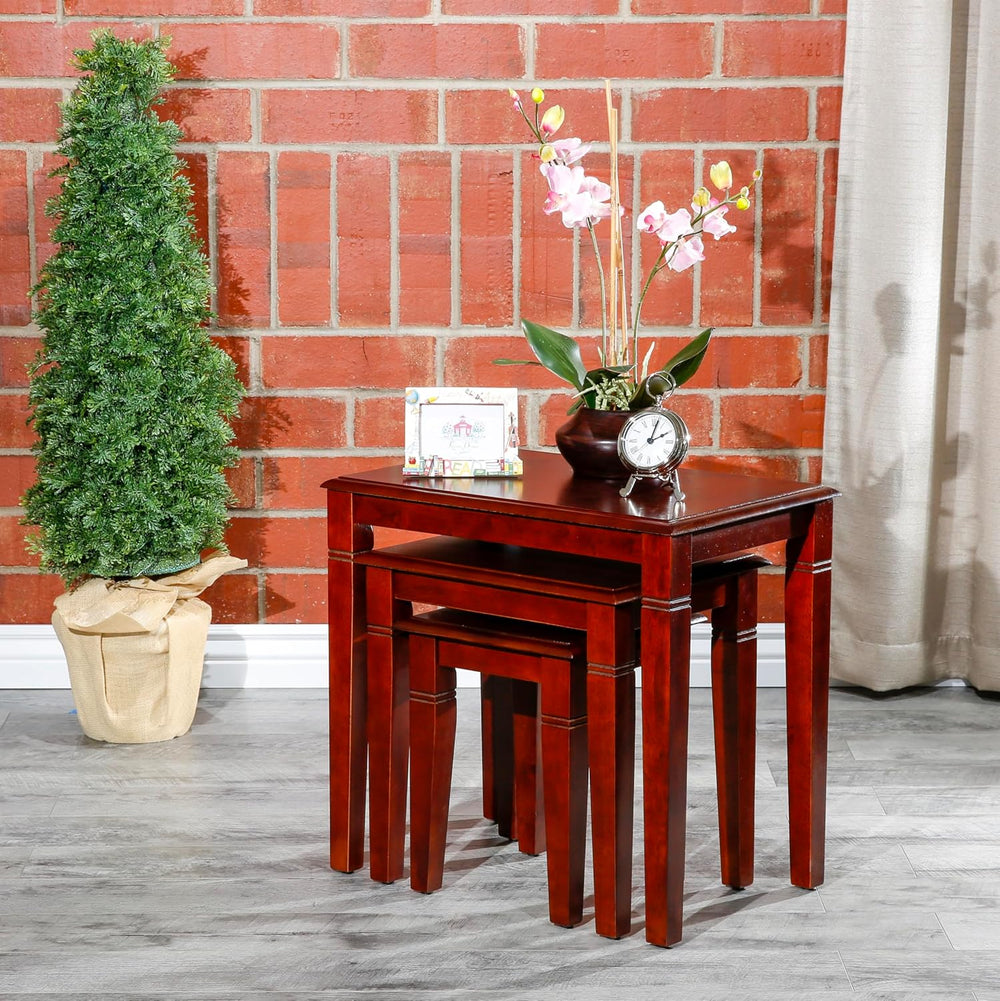 Cherry 3-Piece Nesting Table Set, Multi-Functional Side Tables, Easy to Arran...