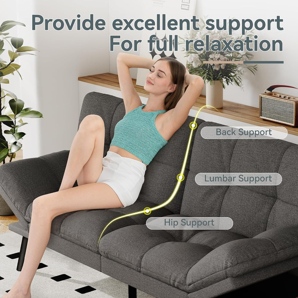 Futon Sofa Bed Convertible Couch, Grey Linen Sofa Bed