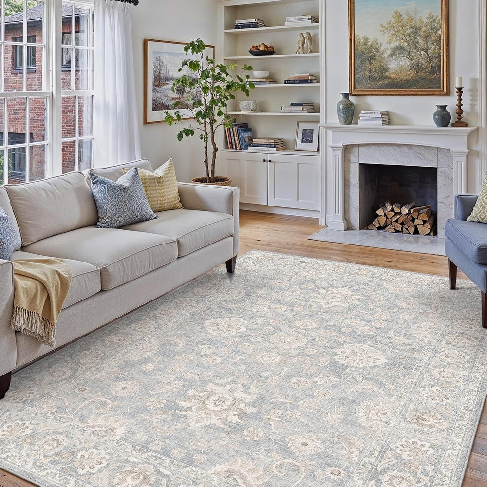 10x14 Blue Cream Neutral Area Rug