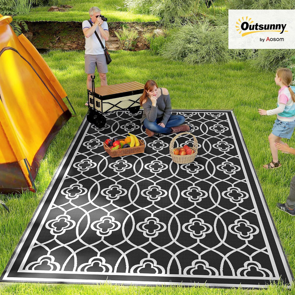 Outsunny Outdoor Rug for Patio Waterproof 9' x 18' Black & White ...