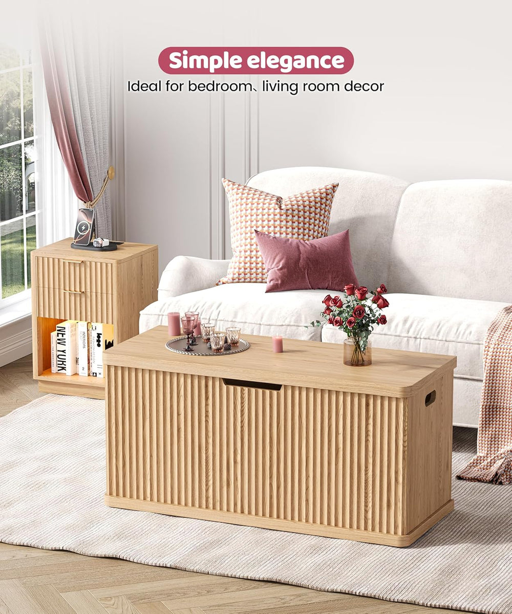 Akxomel 37.4" Fluted Storage Chest Wooden Storage Trunk 2 Safety Hinges ...