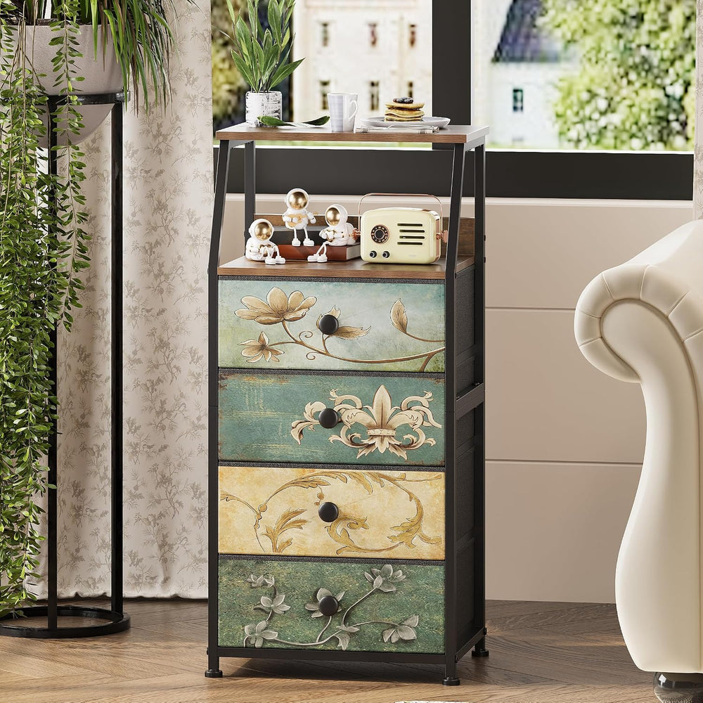 Tohomeor Dresser with Fabric Drawers Nightstand with 2 Tier Shelf Storage Tow...