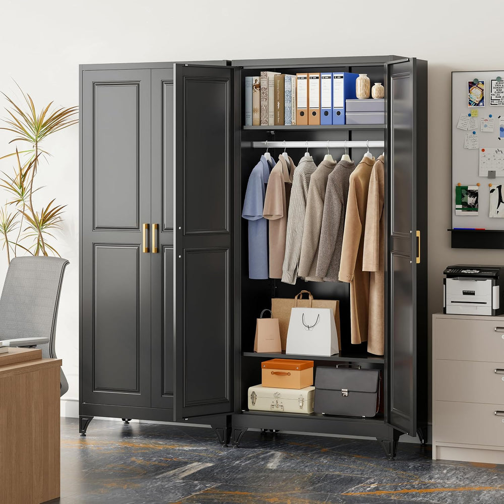 71" Black Metal Armoire Wardrobe Closet with Panel Doors