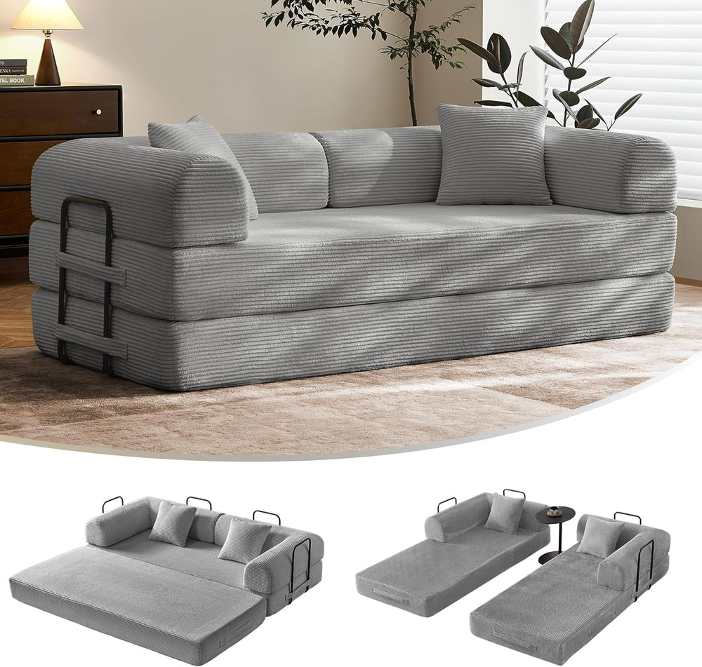 79" Convertible Futon Sofa Bed,Boneless Couch for Living Room | Light Gray