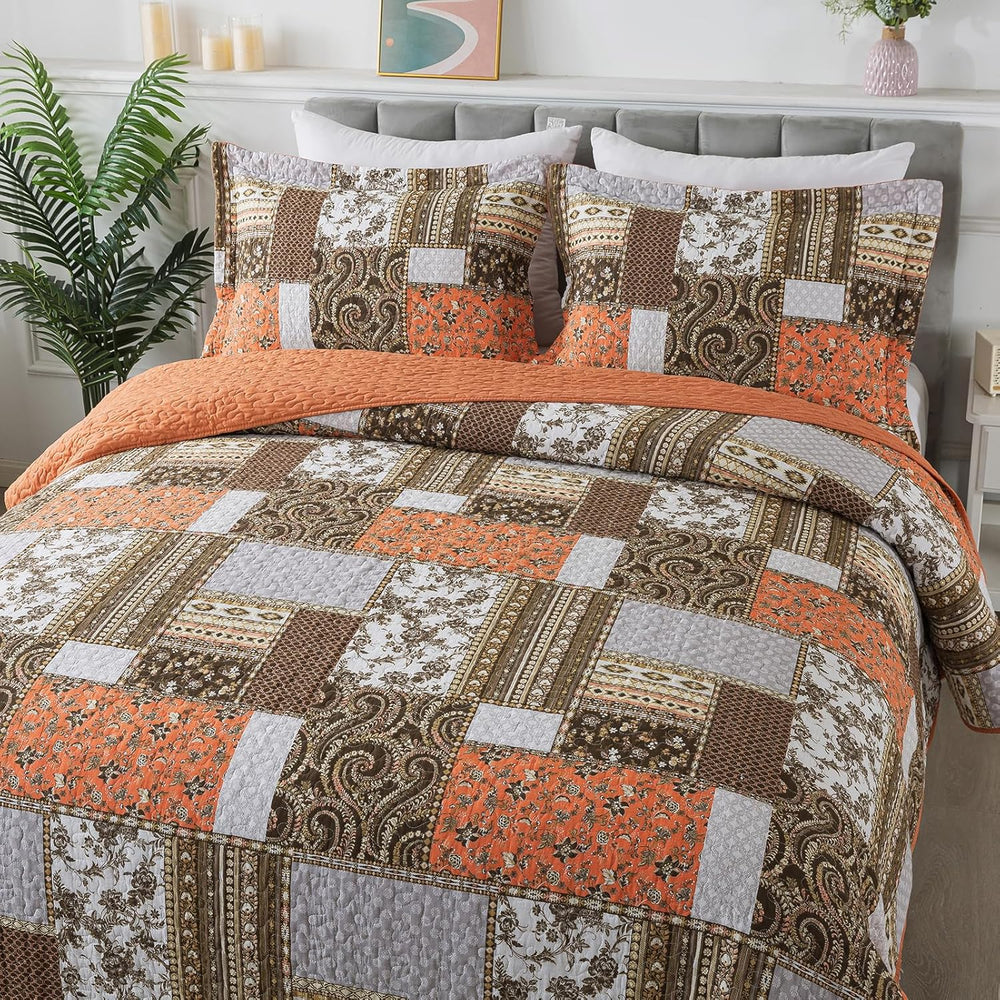 BEDIFANY 100% Cotton Cover Quilts Queen Size for Fall, Autumn Bedspread Set