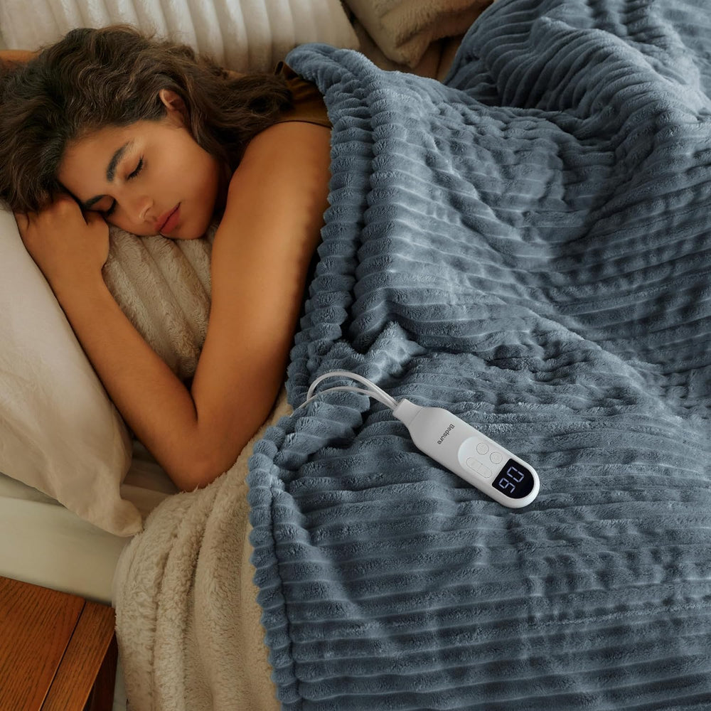 Bedsure GentleSoft Heated Blanket Throw - Soft Ribbed Flannel Electric Blanke...