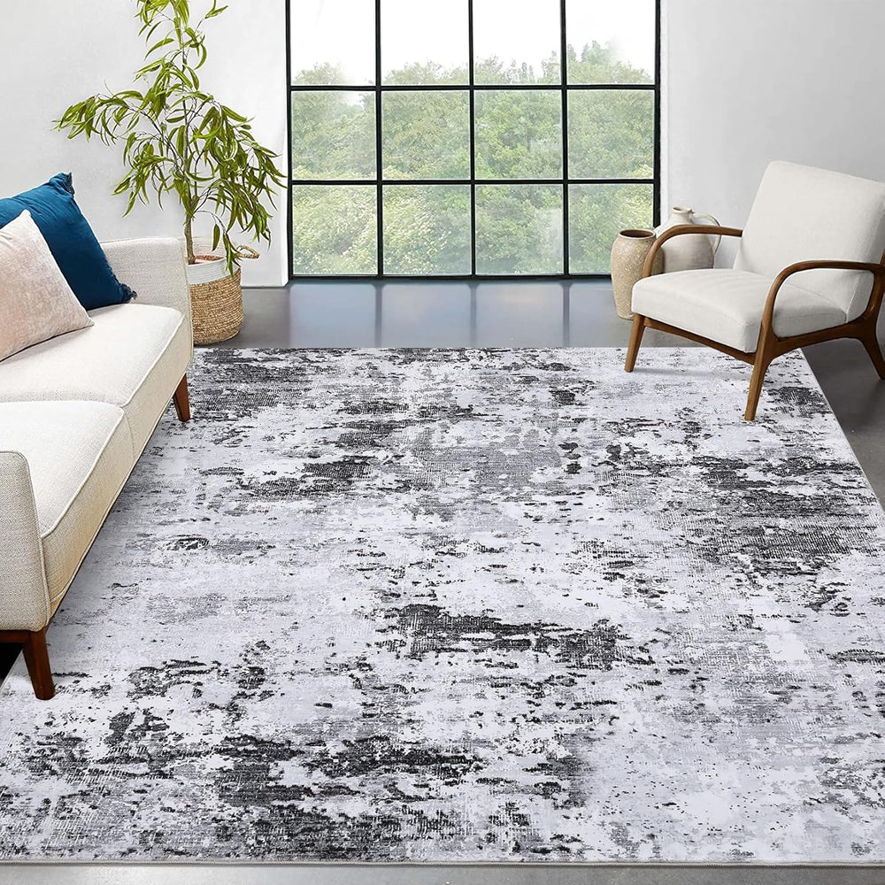 ROYHOME 10x13 Abstract Area Rug, Grey Washable Rugs for Living Room