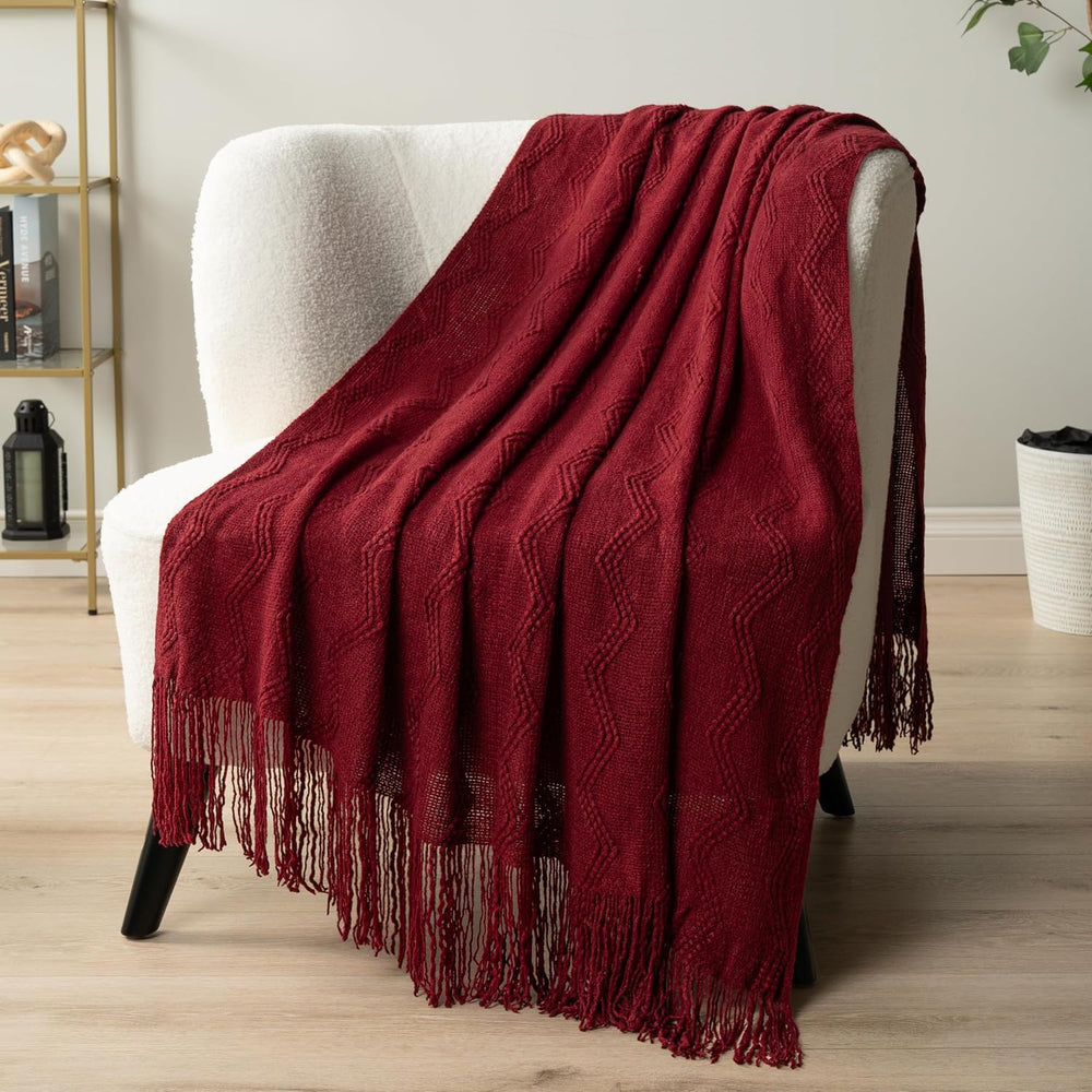 PAVILIA Maroon Red Knit Throw Blanket, Soft Knitted Farmhouse, 60x80