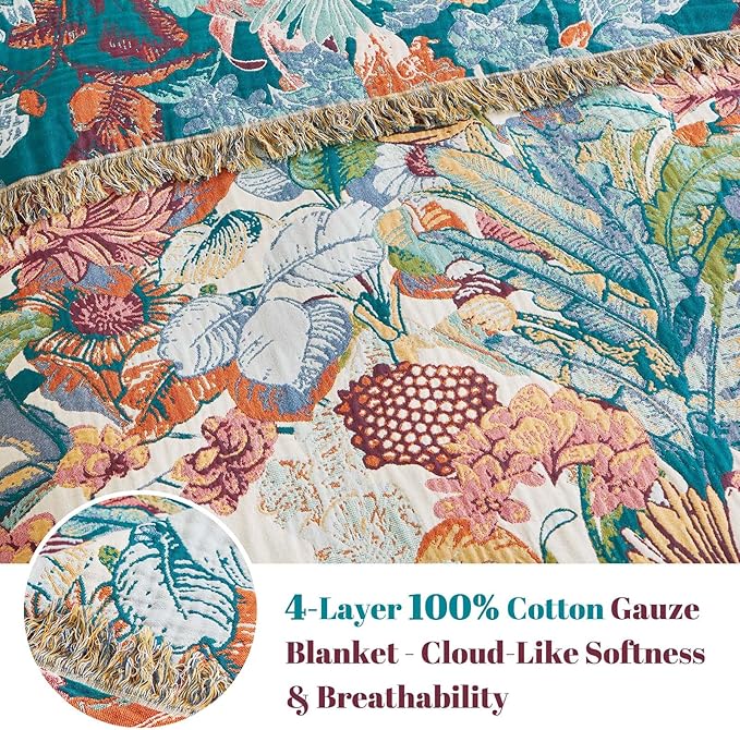 MSGKV Boho Throw Blanket for Bed Couch 100% Cotton Blanket 60"x80" ...