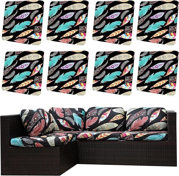 8Pcs Outdoor Cushion Covers, Patio Cushion Covers, Stretch Elastic Slipcovers