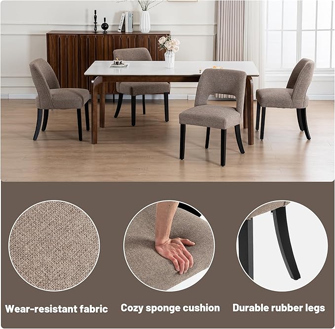 VKNOW Wooden Dining Chairs Set of 4, Modern Fabric Upholstered Dining Room Ch...