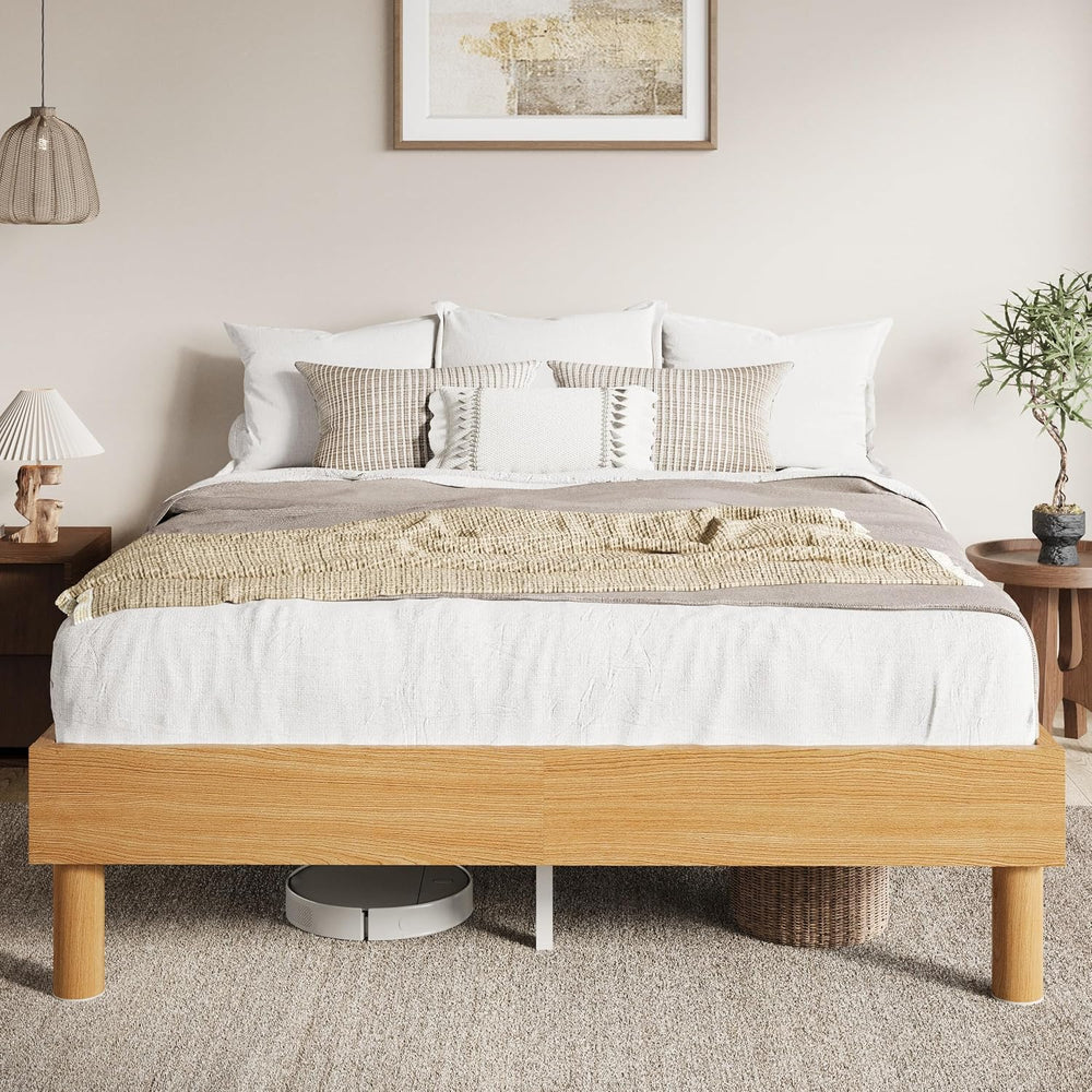SHA CERLIN Full Size Wood Platform Bed, 7.9" Under-Bed Storage, Natural