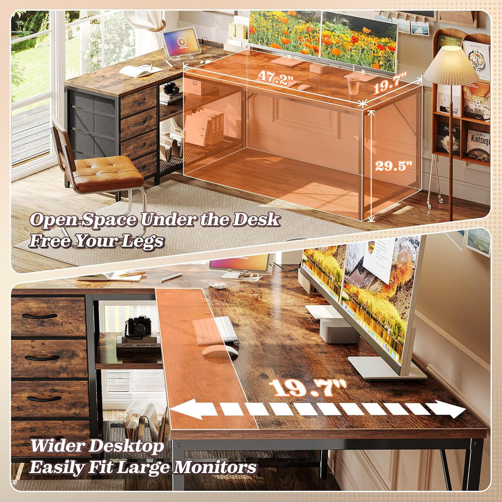 PRAISUN 61" L Shaped Desk with Power Outlets and USB-C Port, Reversible ...