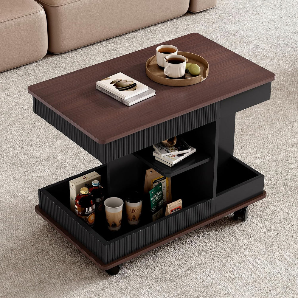 Modern Adjustable End Table with Wheels, 360ยฐ Rotating and Adjustable Lift-To...