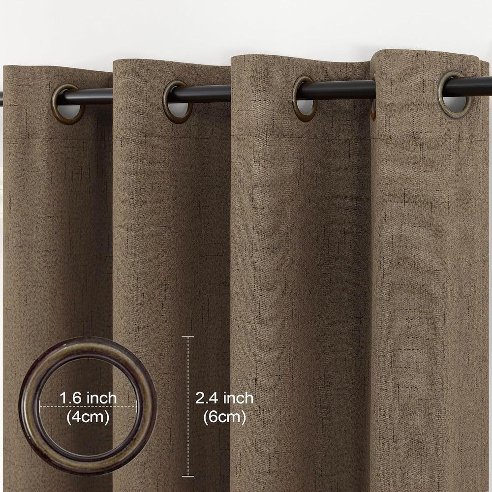 Brown 100% Blackout Curtains 84 Inches Long Burlap Drapes 2 Panels 52x84