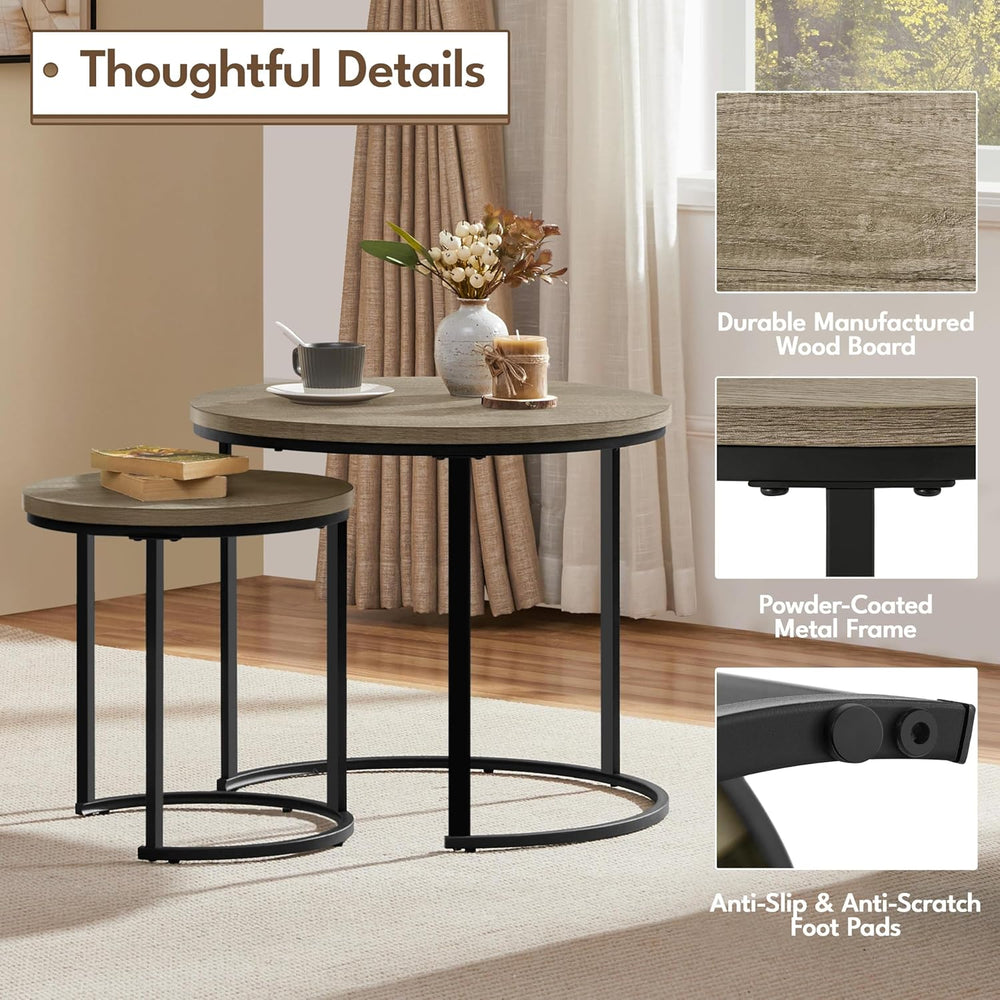 Yaheetech Nesting End Table Set of 2, Rustic Stacking Side Tables, Round Wood...