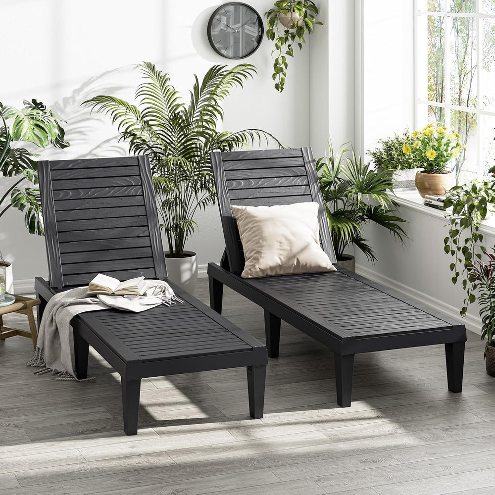 Outdoor Chaise Lounge Chairs Set of 2, Texture Black