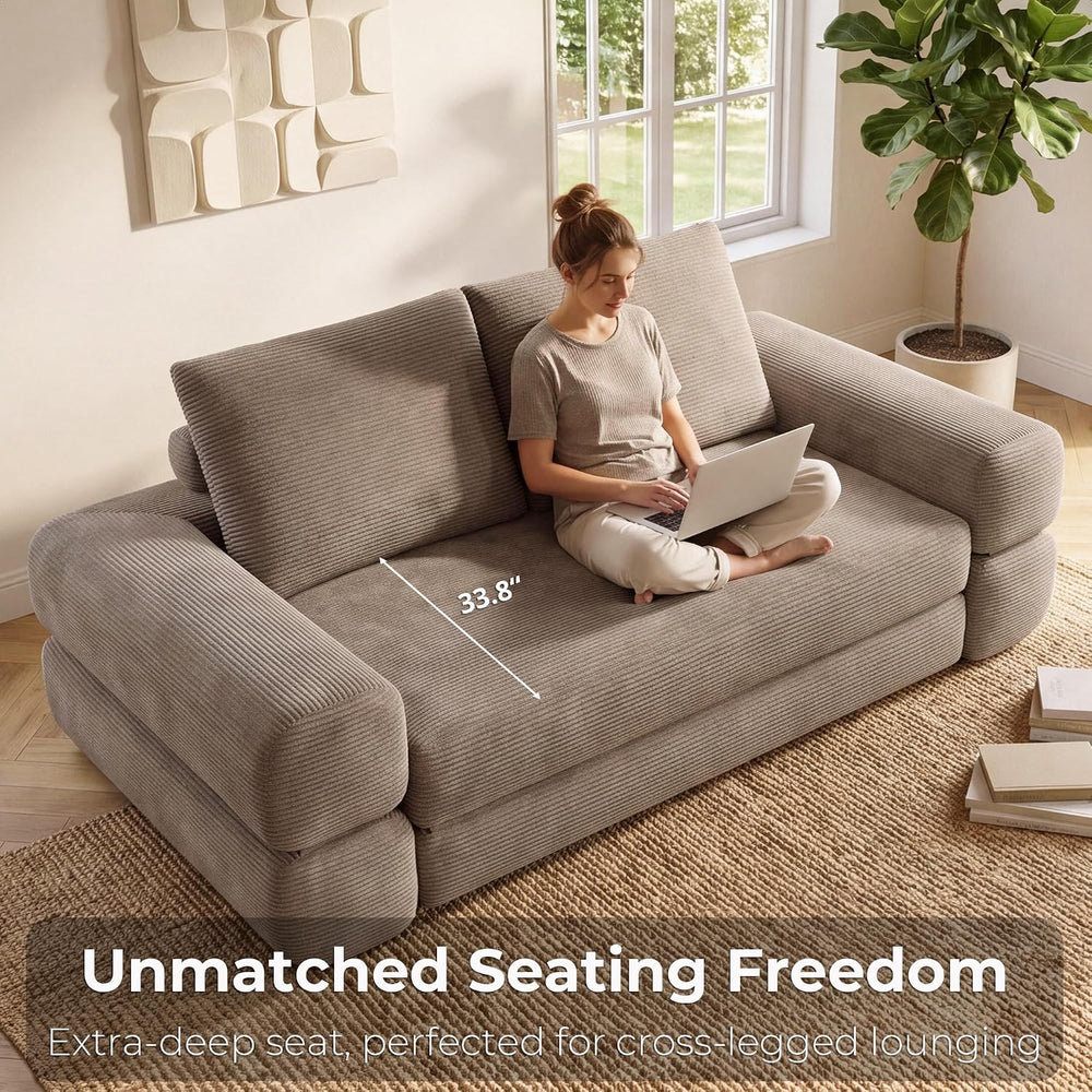 LIKIMIO FlipNest 3-in-1 Convertible Sleeper Sofa, Light Brown