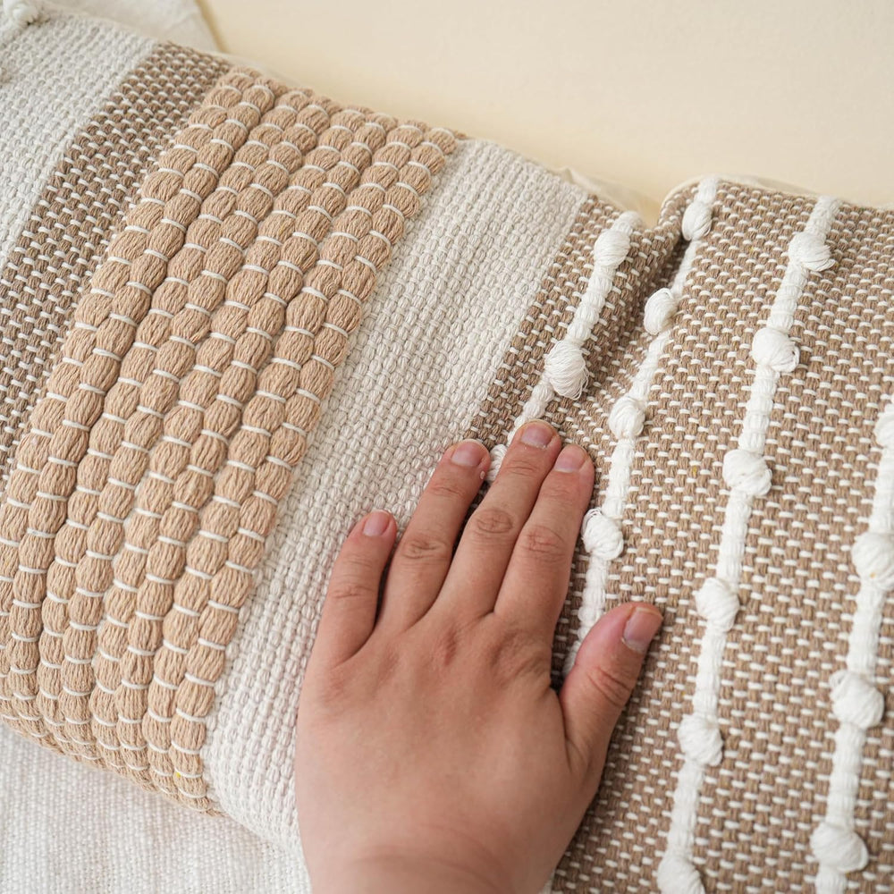 BlissBlush Brown Decorative Lumbar Pillow Cover 14x36 Boho Long Body Pillow f...