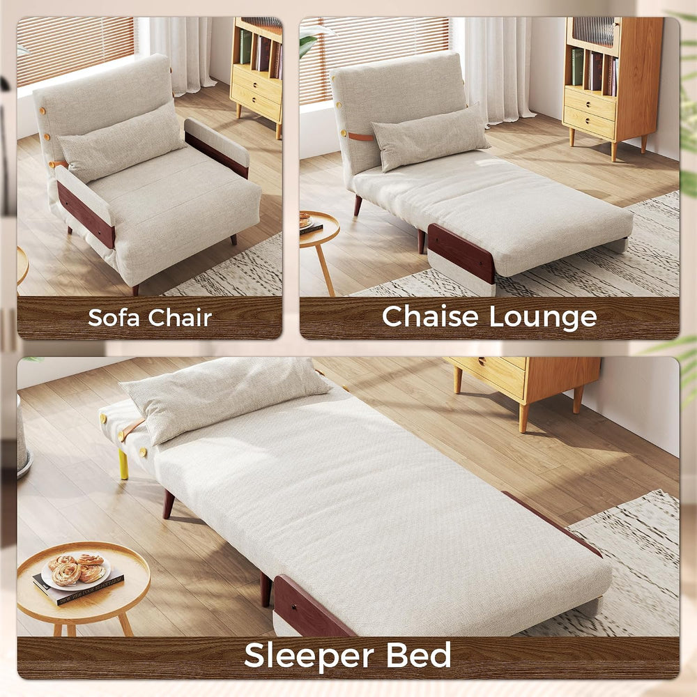 JASIWAY 3-in-1 Convertible Sleeper Chair, 28" Sofa Bed with Walnut Armrest