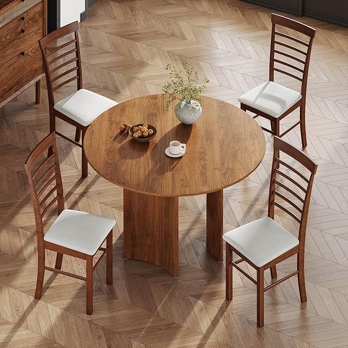 HOMCOM Wooden Dining Chairs Set of 2, Farmhouse Upholstered Kitchen Chairs wi...