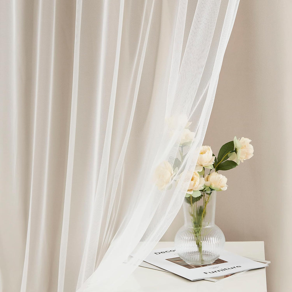 Bujasso Beige 90% Blackout Curtains with Sheer Overlay Mix and Match Double L...