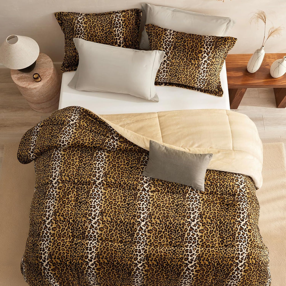 Petrichor Leopard Velvet Flannel Queen Comforter Set-Cheetah Print Western Bl...