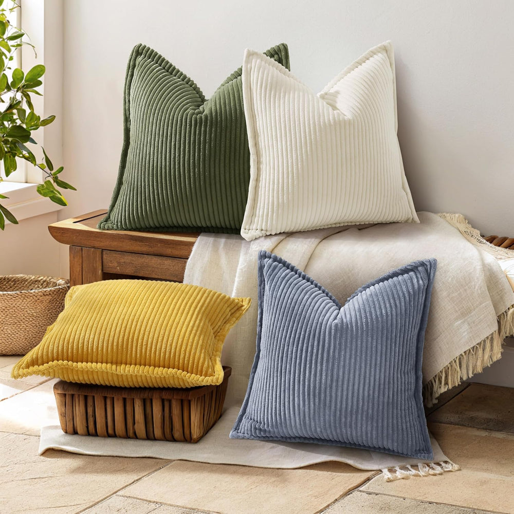 decorUhome Corduroy Blue Grey Throw Pillow Covers 26x26 Set of 2