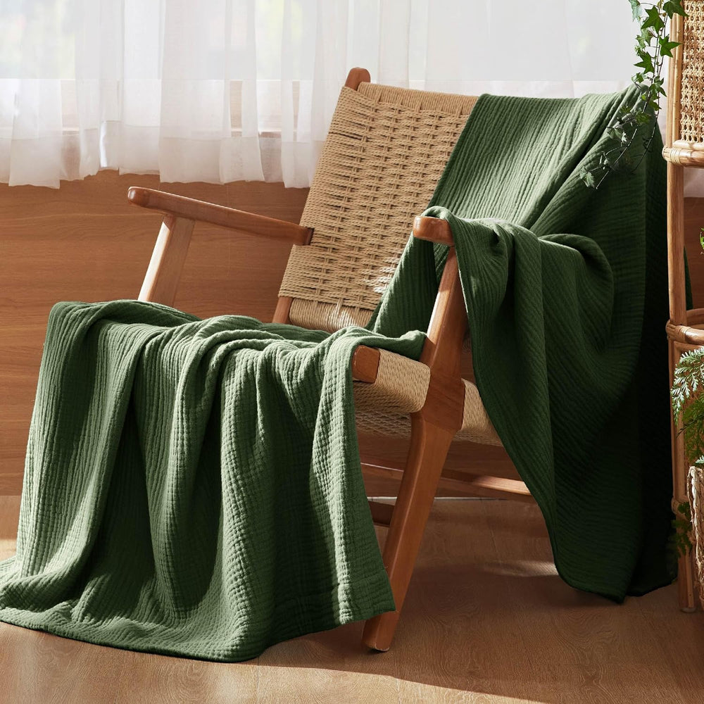Bedsure 100% Cotton Muslin Blankets for Adults, Large Throw, Olive Green