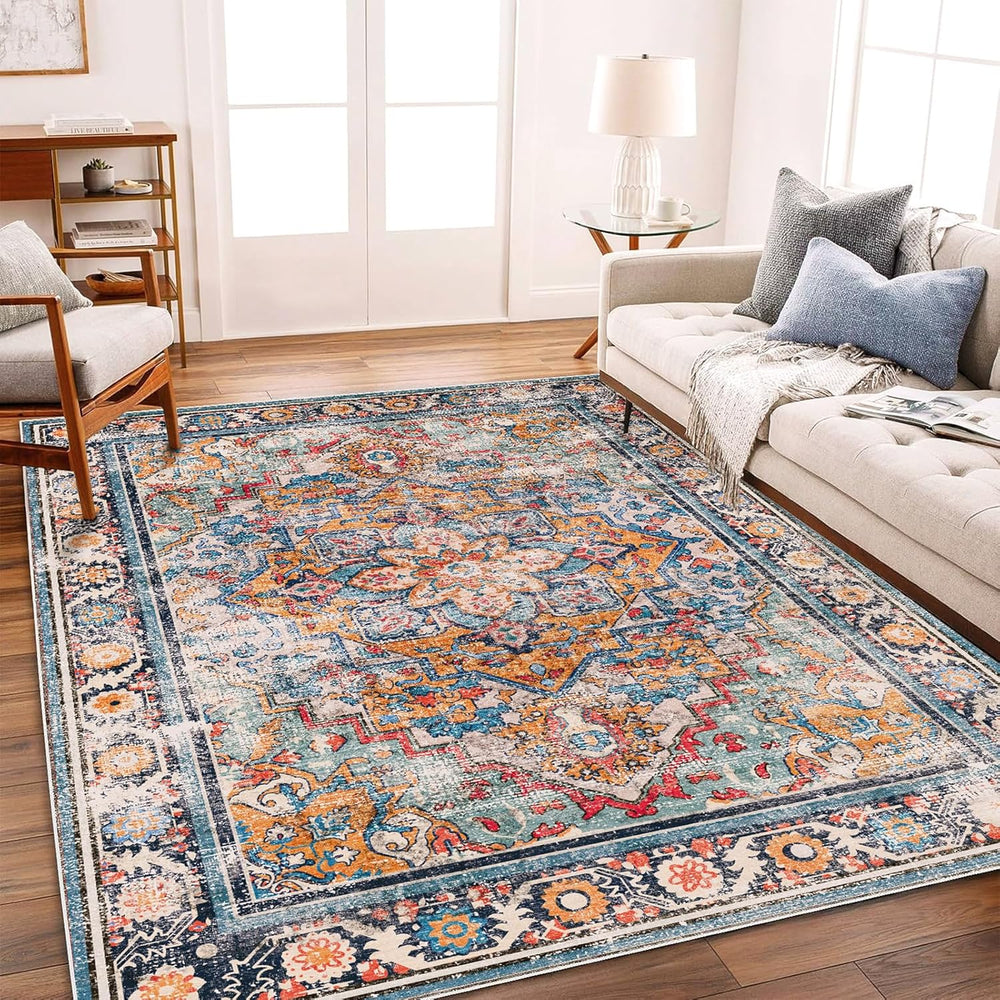 CHAMPLANT 6'x9' Washable Vintage Area Rug Boho Chic Medallion Distres...