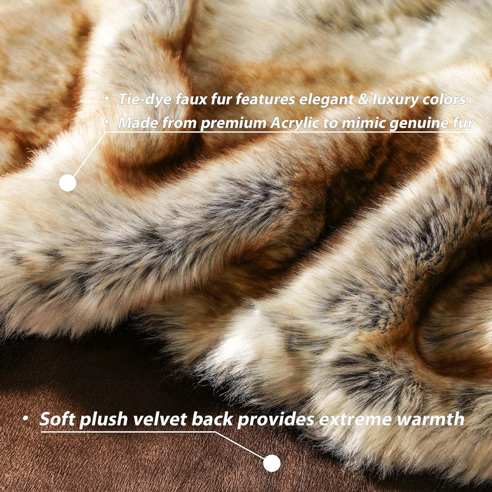 Battilo Large Brown Faux Fur Throw Blanket For Bed, 60"x80", Elegant