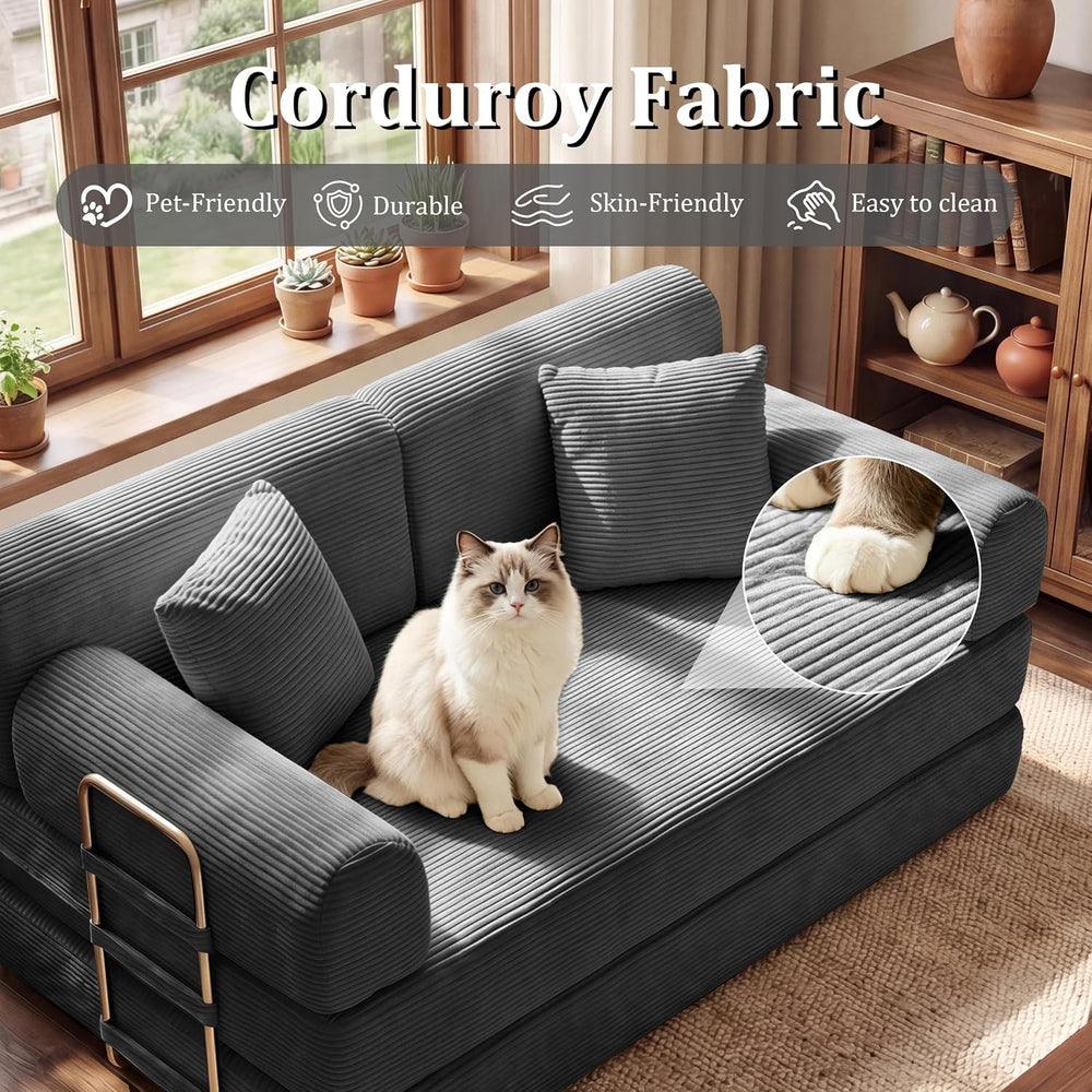 Convertible Sofa Couch Bed, Folding Corduroy Floor Compression Loveseat Sleep...
