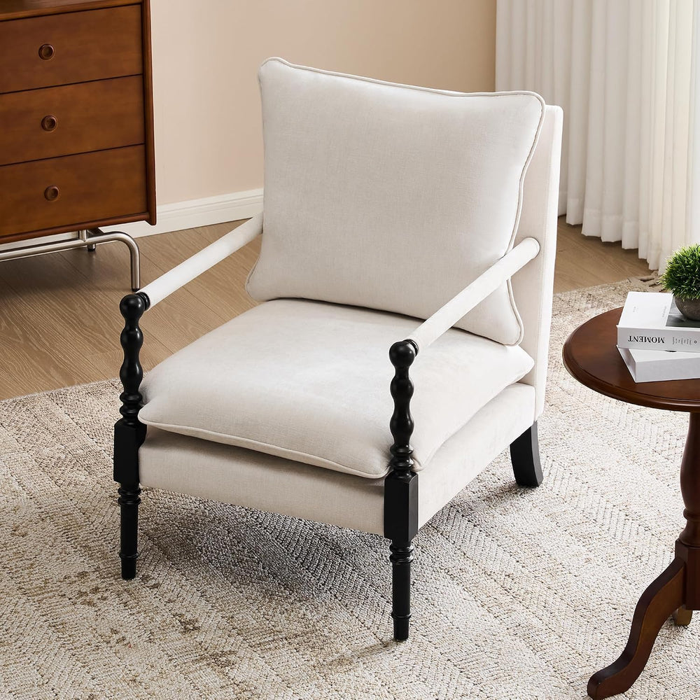 Bezseller Spindle Accent Chair with Wood Frame and Removable Cushions