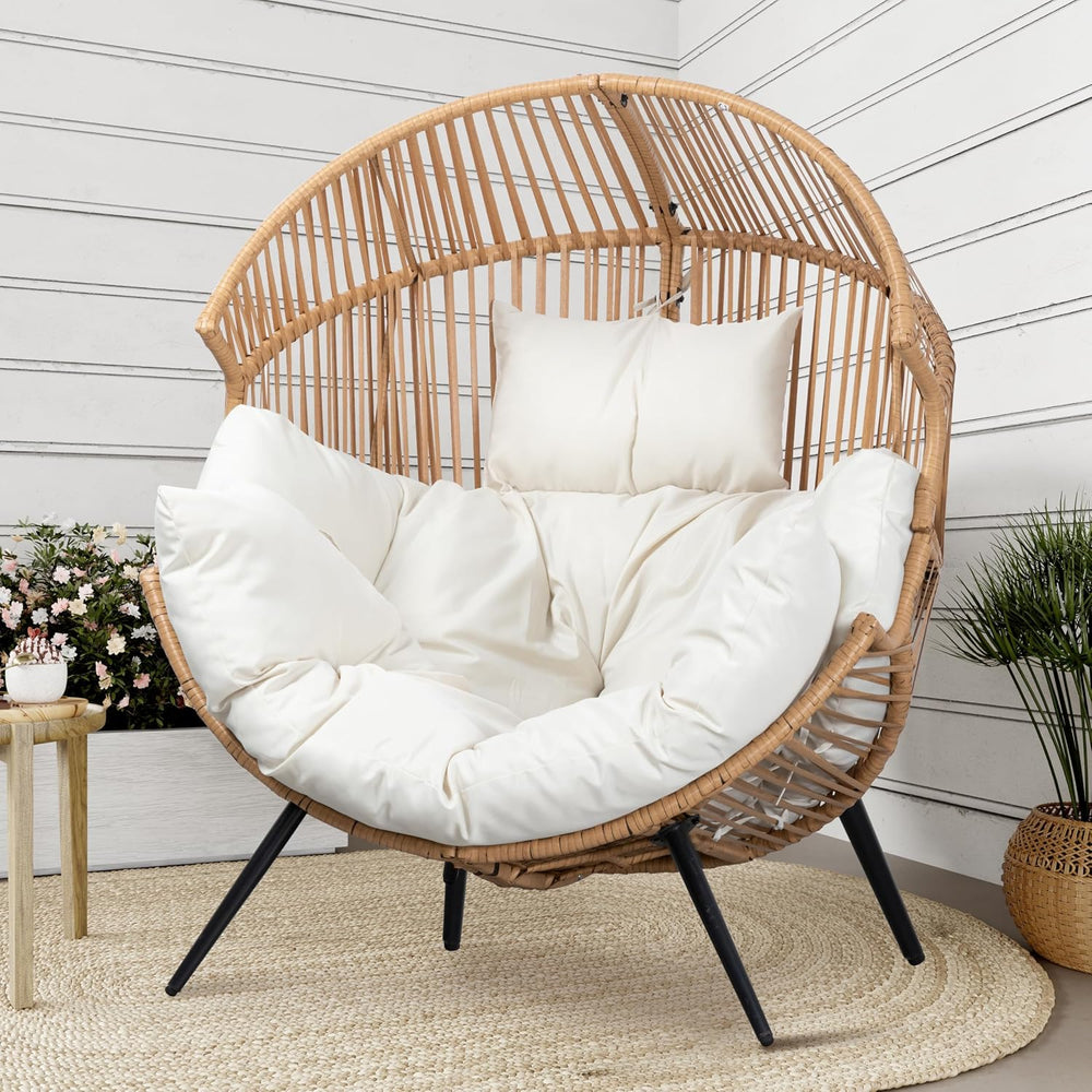 Outdoor Wicker Egg Chair with Pillow and Cushion Oversized Lounge Chairs