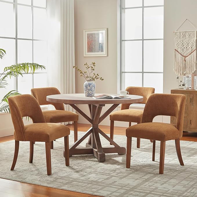 VKNOW Wooden Dining Chairs Set of 2, Modern Fabric Upholstered Dining Room Ch...