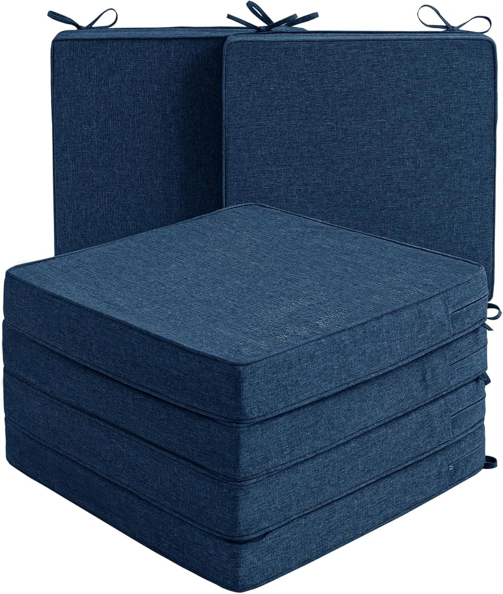 Outdoor Chair Cushions, Set of 6, 24 x 24 Inch, Navy Blue