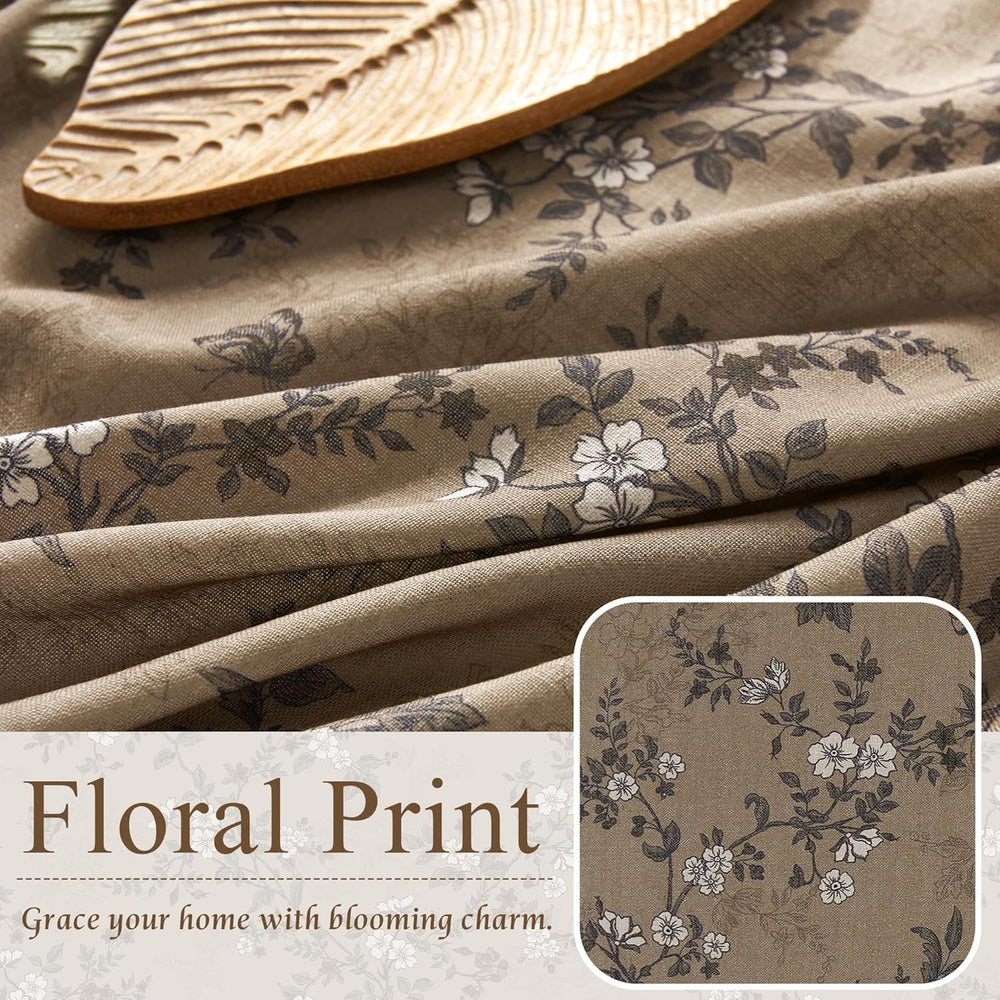 StangH Brown Linen Curtains Floral Print, W52 x L84, 2 Panels