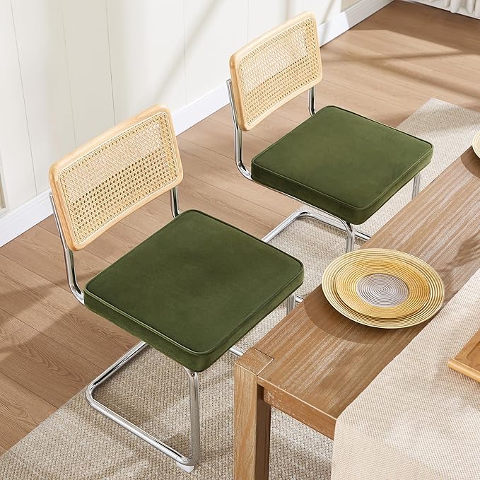 Zesthouse Natural Rattan Dining Chairs Set of 2, Olive Green Modern Kitchen C...