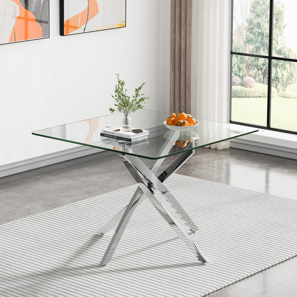 36 inch Square Glass Dining Table, Modern Dining Table for 4, Square Kitchen ...