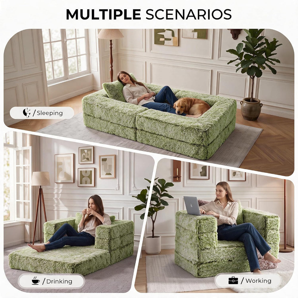 Convertible Sofa Bed, 3-in-1 Futon Sofa Bed with Pillow, Foldable Pull Out Fl...