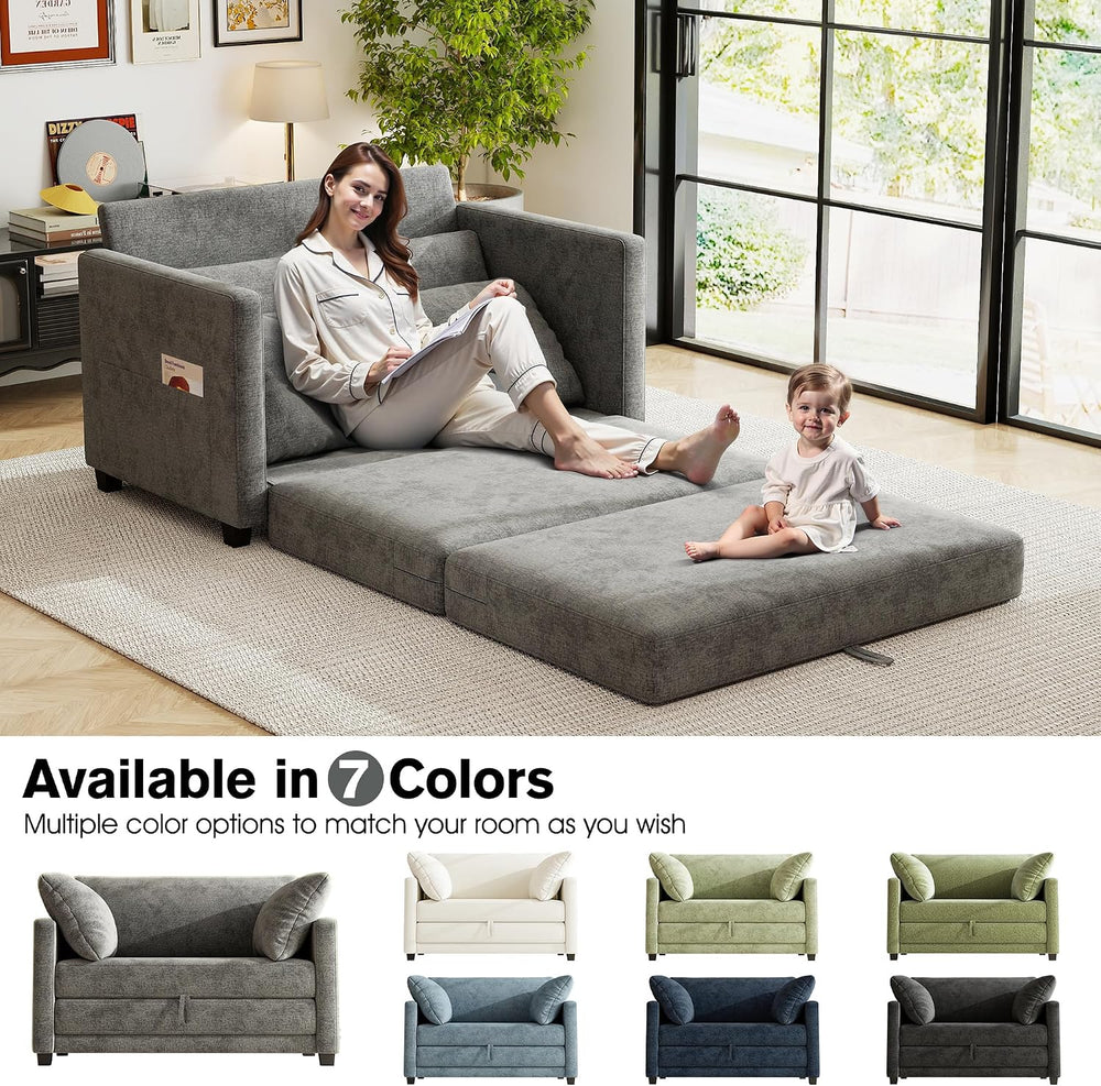 51" Loveseat Sleeper Sofa Bed, Chenille Convertible Floor Sofa Bed for S...