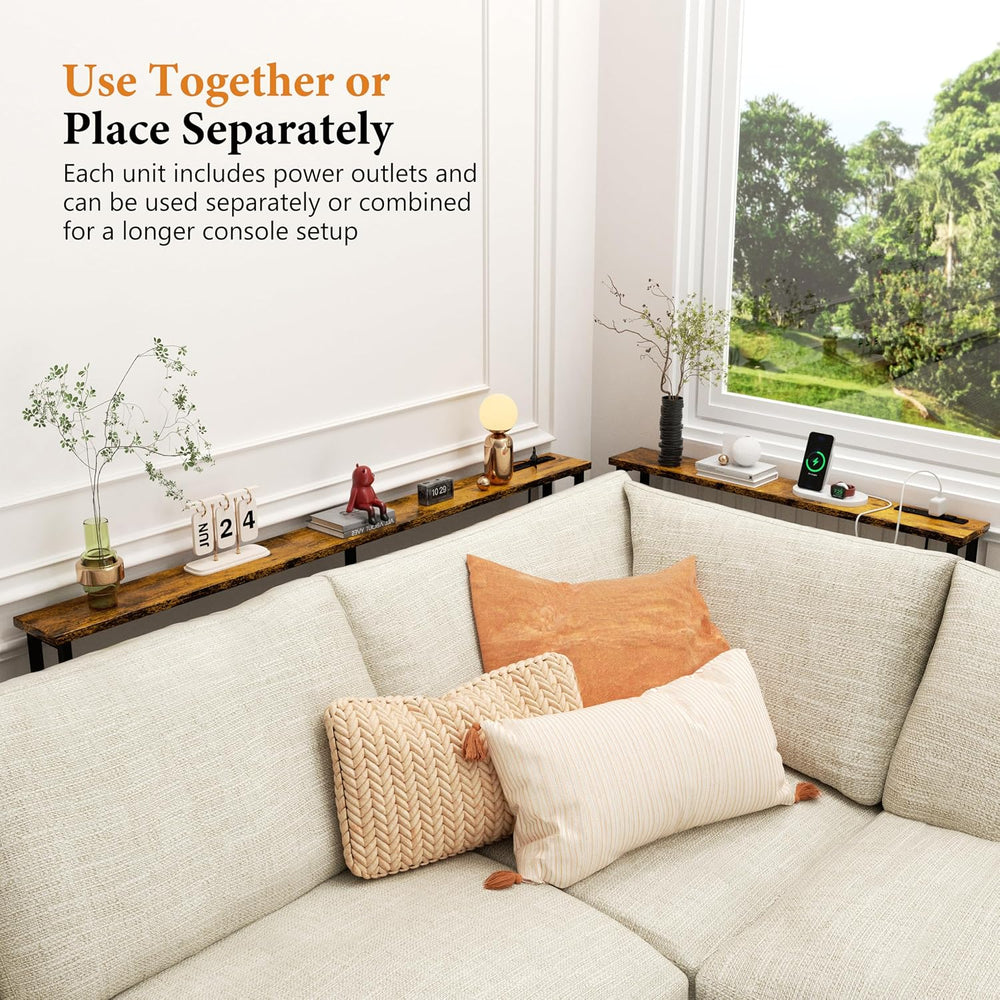 39" Sofa Table Narrow Long with Power Outlets & 2 USB Ports