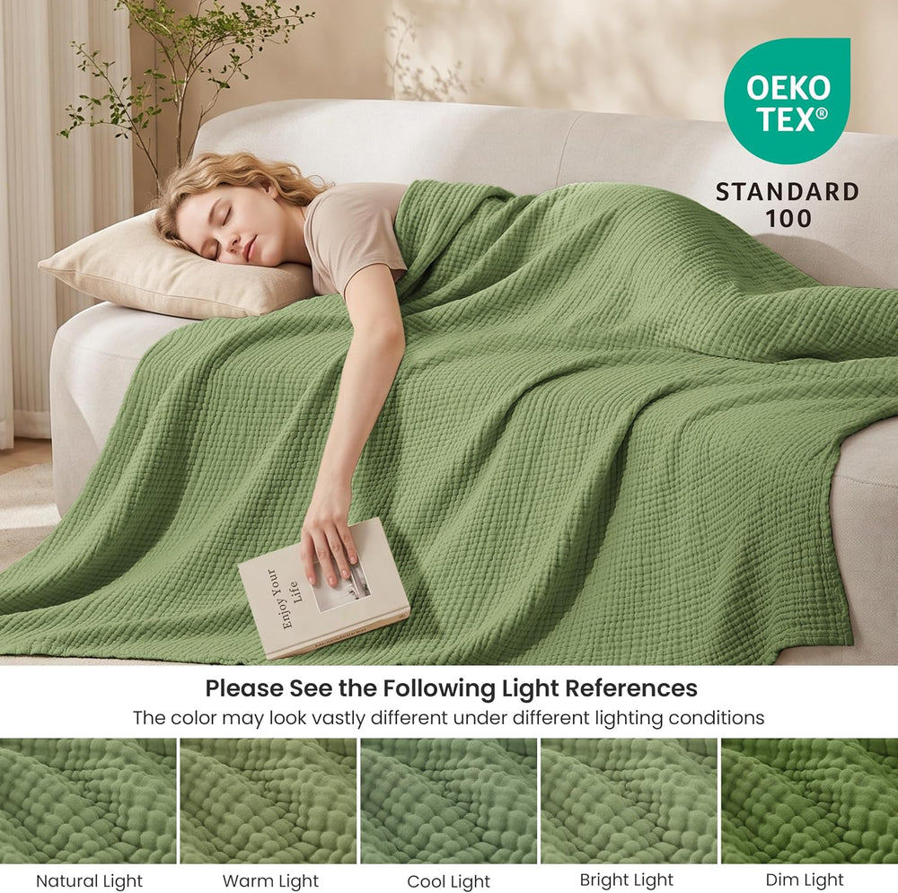 Love's cabin 100% Cotton Muslin Blanket King Size for Bed, Sage Green